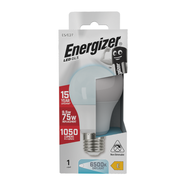 ENERGIZER LED 9.5W (75W) 1050 LUMENS E27 OPAL GLS LAMP DAYLIGHT 6500K