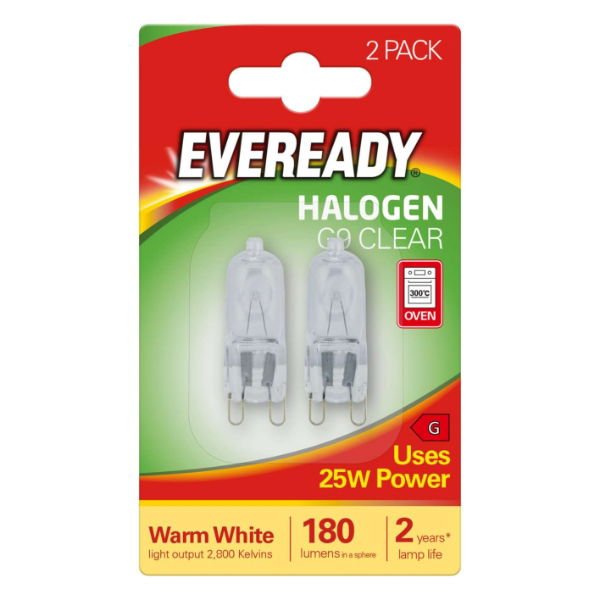 EVEREADY G9 CLEAR HALOGEN 25W OVEN CAPSULE (TWIN PACK)