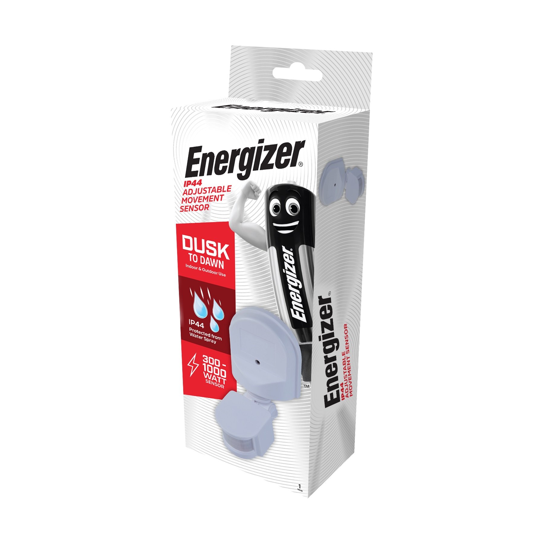 ENERGIZER IP44 ADJUSTABLE MOVEMENT SENSOR 180 DEGREE WHITE